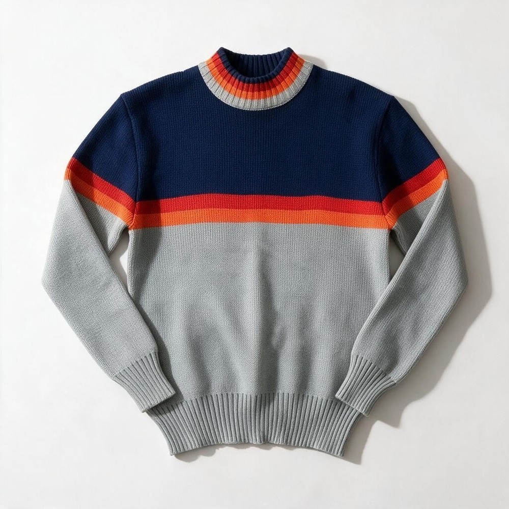 Montgomery Ward Sweater Mens L Blue Grey Vintage Colorblock Rainbow Striped